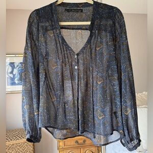 Patterson J. Kincaid Sheer Paisley Blouse in Navy and Gold  (size S)